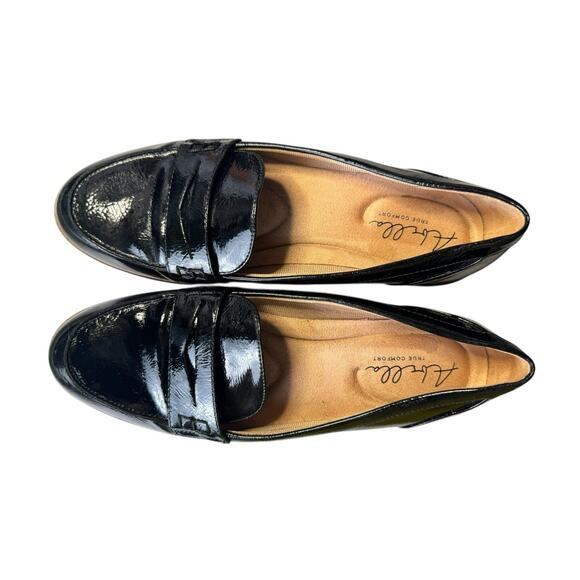 Aetrex True Comfort Black Faux Patent Leather Penny Loafers Sz 9M Quiet Luxury - Picture 4 of 10